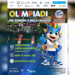 Locandina Olimpiadi del Sorriso e della Legalità, 24 ottobre 2026, Club Villaggio Olimpico a Roma